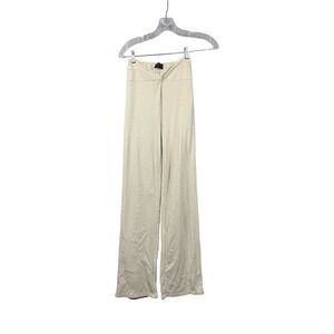 White Fox Wide-Leg Cream Womens Pants Twist Waist Detail Comfy Stretchy Ribbed S